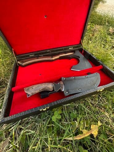 магнит для ножей: Топор и нож! Подарок для мужчин Топор кованная сталь Нож сталь 65х13 — 2