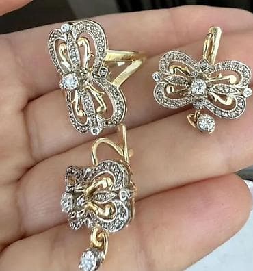 золотые изделия ссср: Набор украшений, Проба 585, Б/у, Цвет металла: Желтый, Парный набор — 5