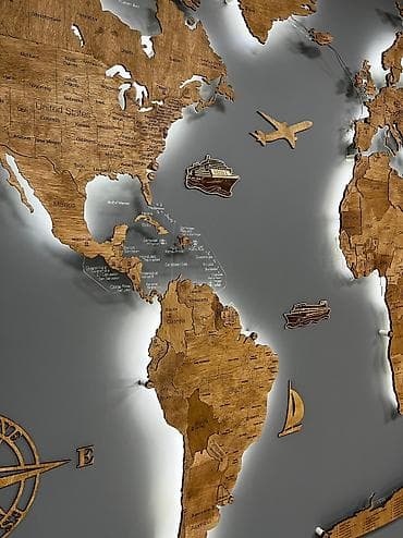 Майрамдык товарлар: Карта Мира из дерева, все страны присутствуют для саморазвития, декор — 7