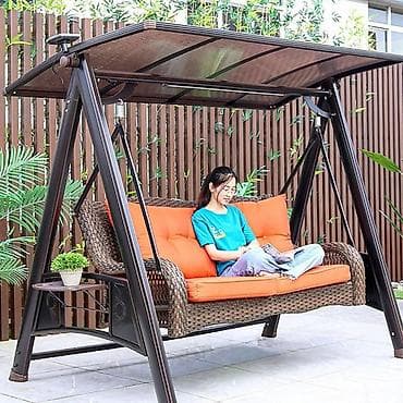 туалетный столик с пуфиком: Садовые качели Металл, Со спинкой, С крышей — 1