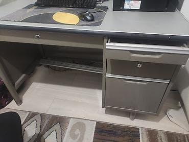 Столдор: Кеңсе үчүн үстөл, Жөндөлбөй турган, түсү - Боз, Тик бурчтуу, Темир — 2