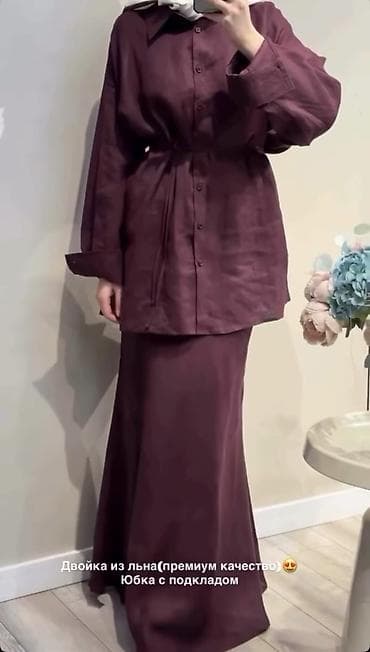 льняные: Костюм с юбкой, Модель юбки: Прямая, Макси, Все размеры — 3