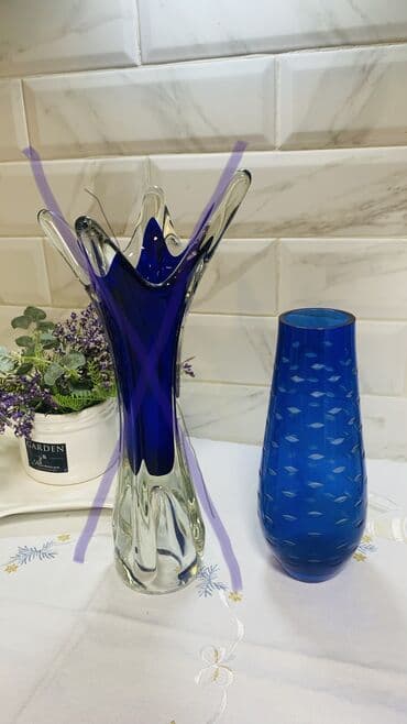 стеклянные вазы для декора: 💙интерьерные вазы из СССР Высокая ваза Арктик гнутое двухслойное — 4