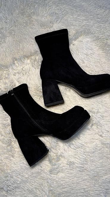 базовый: Черные женские ботильоны на устойчивом широком каблуке. - Материал — 1