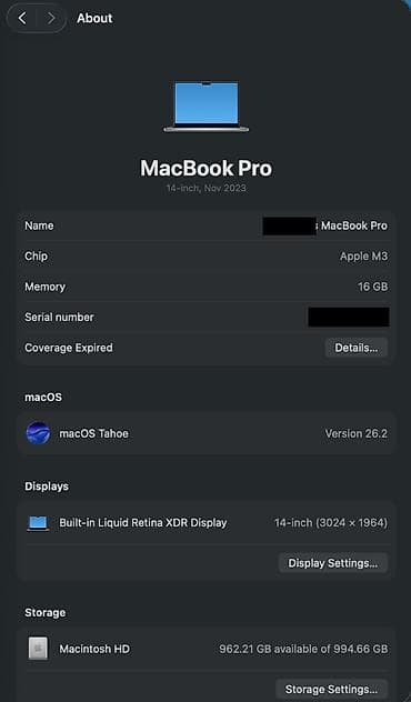 macbook pro m3: Apple M3, ОЗУ, RAM: 16 ГБ — 6