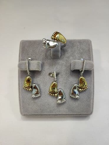 свадебные наборы ручной: Серебряный комплект "Ножки" Дизайн Италия Серебро напыление жёлтое — 9