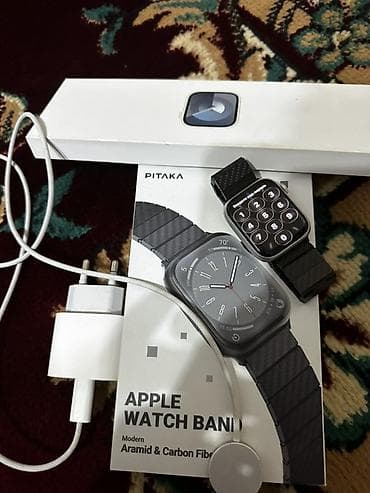 Apple Watch 9 (45mm) с комплектом аксессуаров; Ремешок карбоновый брал