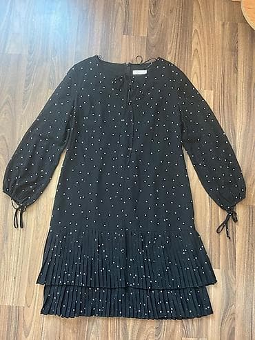 платья в горошек: Повседневное платье, Длинная модель, Шифон, Прямое, M, L — 1