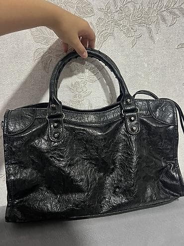 acne studio: Сумка-тоут в стиле Balenciaga City, чёрная. - Материал: фактурная — 2