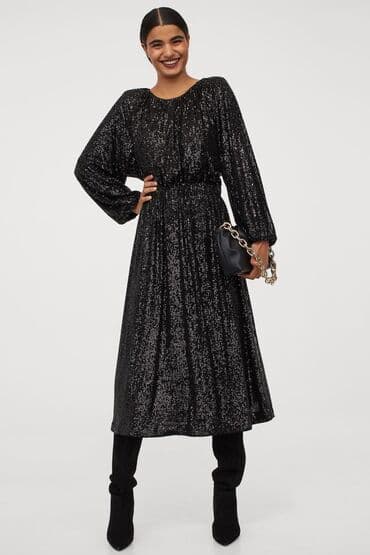 черное трикотажное платье с длинным рукавом: 🖤Черное миди-платье H&M с пайетками ✨Вырез на спине, длинный — 1