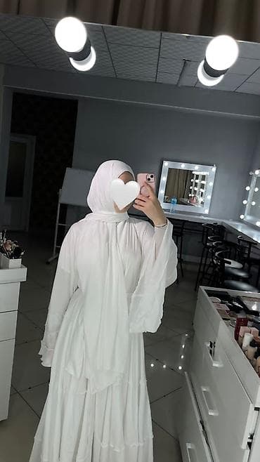 хиджаб для детей: Белое платье-хиджаб в пол с накидкой - Цвет: чистый белый - Фасон — 1