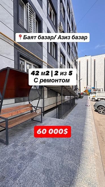1 бөлмө, 42 м², Элитка, Баят/Азиз базары Элитка, 2 кабат, Евро оңдоо