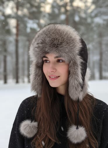 брендовая мужская одежда бишкек: Шапка, Ушанка, Песец, Зима, С помпоном — 1