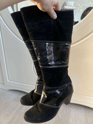 ручные часы бу: Сапоги-казаки натуральная замша и лакированная кожа на натуральном — 4