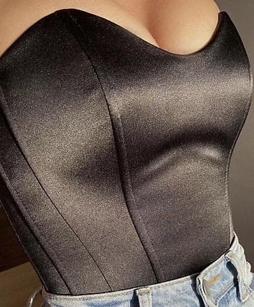 однотонные: Блузка, Вечерняя, Сатин, Однотонный, Укороченная модель — 3