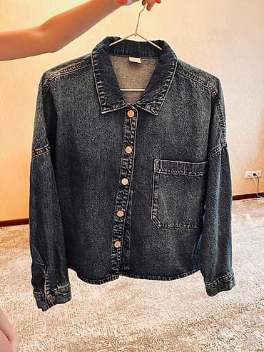 джинсы куртки: Джинсовая oversize-рубашка/джекет Next на 140 см - Бренд: Next — 1
