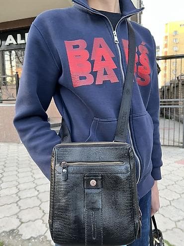 Мужская сумка через плечо (кроссбоди) - Материал: чёрная фактурная