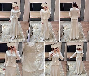 Костюм из айвори-кружева: жакет + длинная юбка - Цвет