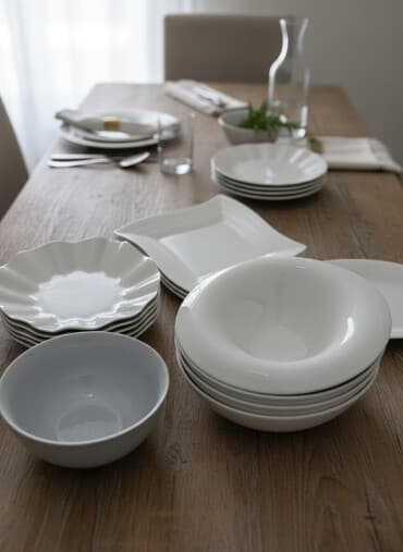 Набор белой столовой посуды без декора Состав по фото: - Глубокие at lalafo.kg Набор белой столовой посуды без декора Состав по фото: - Глубокие