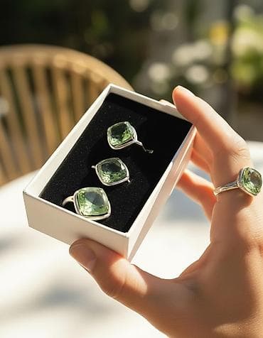 малахит зелёный: Серебряные серьги, Проба 925, Аметист, Женские, Новый — 1