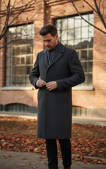 Мужское классическое пальто - Цвет: темно-серый, фактура: ёлочка -