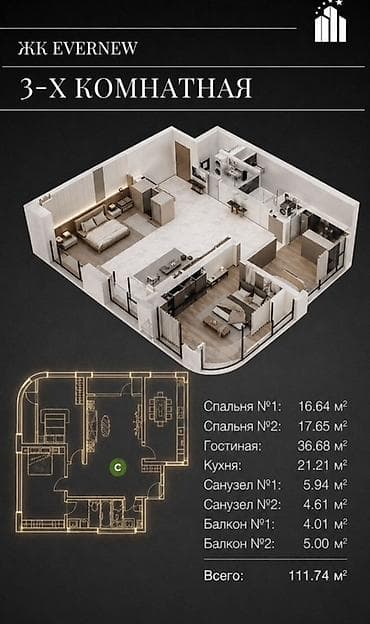 Недвижимость: 3 комнаты, 111 м², Элитка — 8