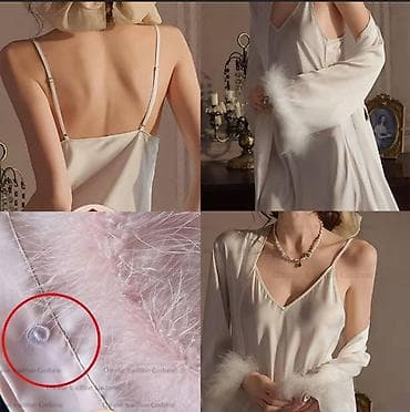 женщины в пеньюарах: Комплект, Пеньюар, Атлас, С перьями — 6