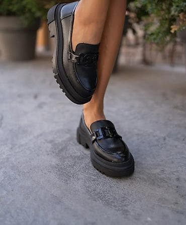 Женские лоферы черные - Материал верха: фактурная экокожа с мягким — 3