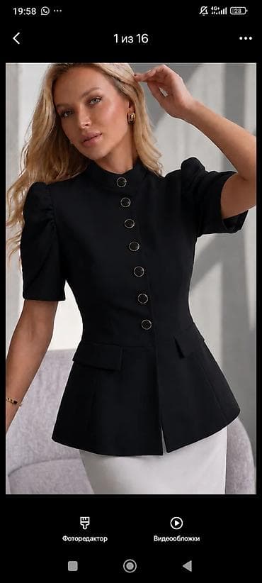 Айымдардын кийими: Пиджак с баской, короткий рукав - Силуэт: приталенный, с подчёркнутой — 2