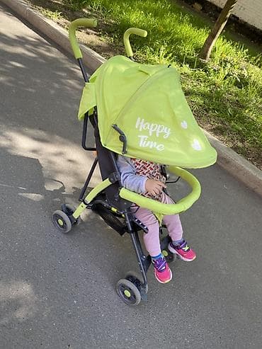 Детский транспорт: Прогулочная коляска-трость «Happy Time», цвет салатовый. - Легкая — 1