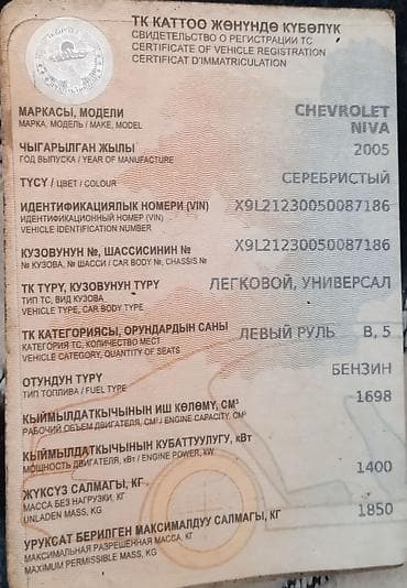 тулпар мото: Chevrolet Niva: 2005 г., 1.7 л, Кол менен иштөөчү, Бензин, Универсал — 4