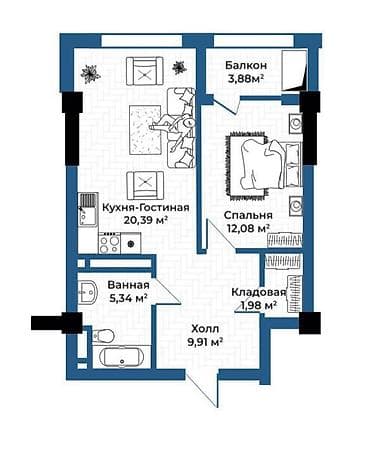 Продажа квартир: 1 комната, 53 м², Элитка, 5 этаж, Готовая ПСО (под самоотделку) — 3