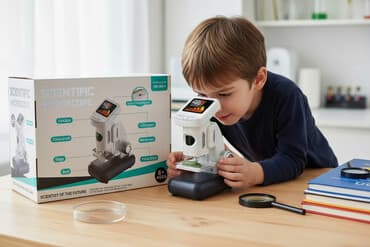 Научный детский микроскоп с LCD‑экраном - Увеличение: 120–1200× -