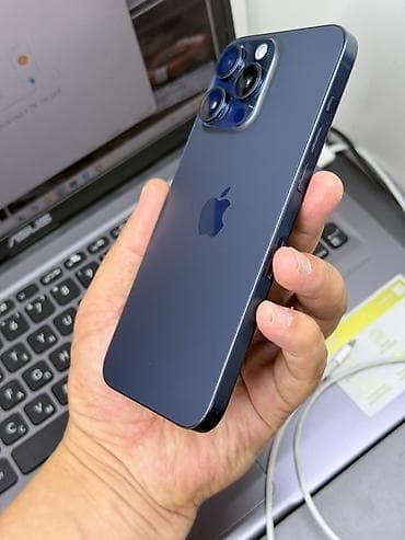 note 5: IPhone 15 Pro Max, Б/у, 256 ГБ, Blue Titanium, Зарядное устройство, Чехол, 100 % — 2