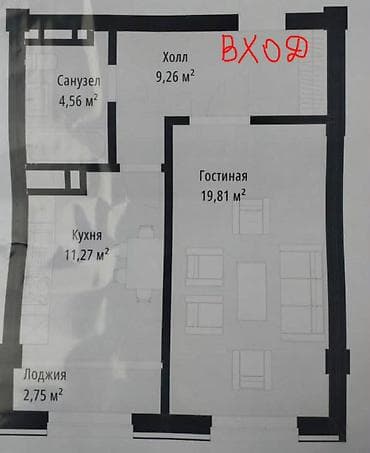 Недвижимость: 2 комнаты, 48 м², Кок-Жар ж/м Элитка, 5 этаж, ПСО (под самоотделку) — 2