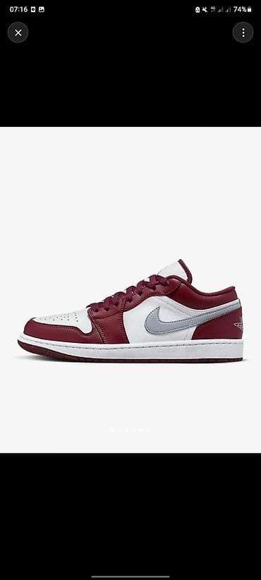 жорданы 4: Кроссовки Nike Air Jordan 1 Low - Цвет: бордовый/белый с серым Swoosh — 1