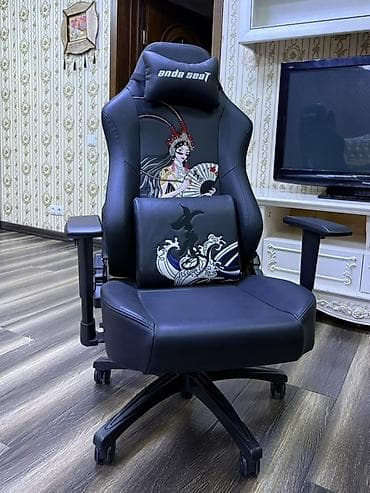 Игровое кресло, Новый, С колесиками, цвет - Черный, Экокожа — 1