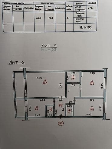 3: 3 комнаты, 60 м², 5 этаж — 4