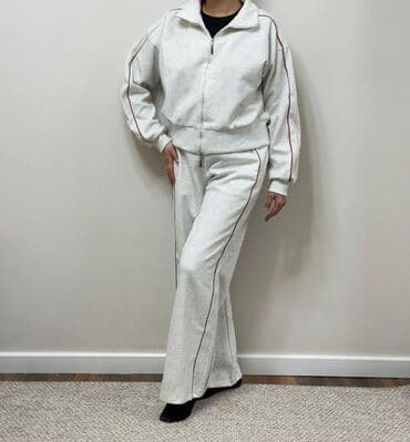 Спорттук кийим: Женский спортивный костюм из мягкого трикотажа - Цвет: светло‑серый — 4
