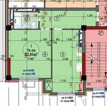 1 комната, 53 м², Элитка, 6 этаж, Готовая ПСО (под самоотделку)
