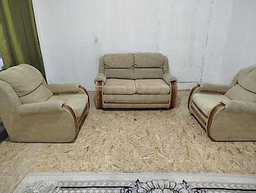 угловой диван трансформер с креслом: Комплект мягкой мебели, цвет - Бежевый — 1