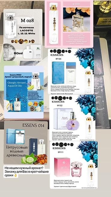 краска для обувь: Парфюмерия Essens Примеры ароматов по мотивам: - M028 — Lacoste — 1