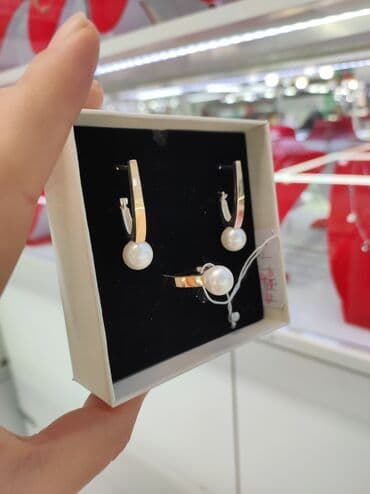 набор пандора: Серебряный Комплект Жемчуг Серебро напыление золото 925 пробы — 2