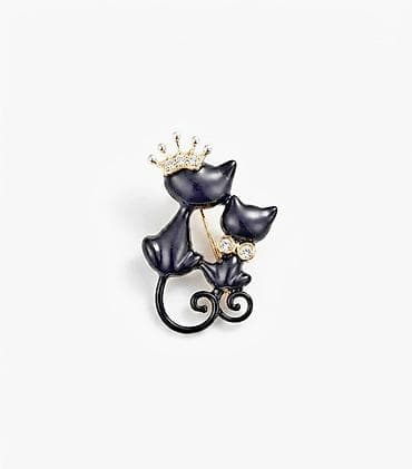 короны: Брошь “Пара кошек” с короной 👑🐾 Стильная брошь в виде двух кошек – — 1