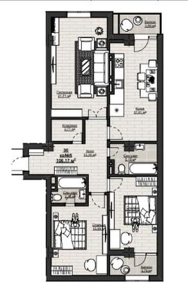 продажа квартир в бишкеке без посредников 2023 год: 3 комнаты, 100 м², Элитка, 7 этаж, ПСО (под самоотделку) — 1