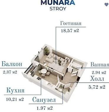 6: 1 комната, 42 м², Кок-Жар ж/м Элитка, 7 этаж, Дизайнерский ремонт — 7