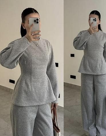Женский костюм из мягкого трикотажа (серый меланж) - Комплект