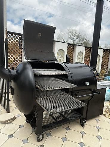 Промышленный офсетный смокер-гриль (мангал-коптильня) на дровах