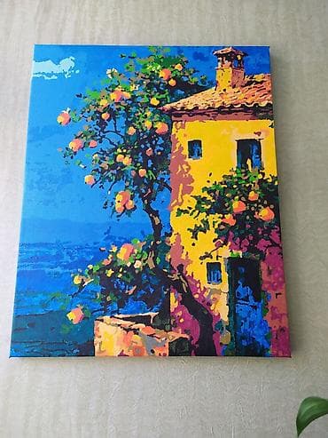 Декор жана интерьер: Картина на холсте «Дом у моря с апельсиновым деревом» - Техника — 1
