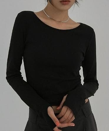 ожежда: Базовый чёрный лонгслив с длинным рукавом. - Крой: прямой — 1